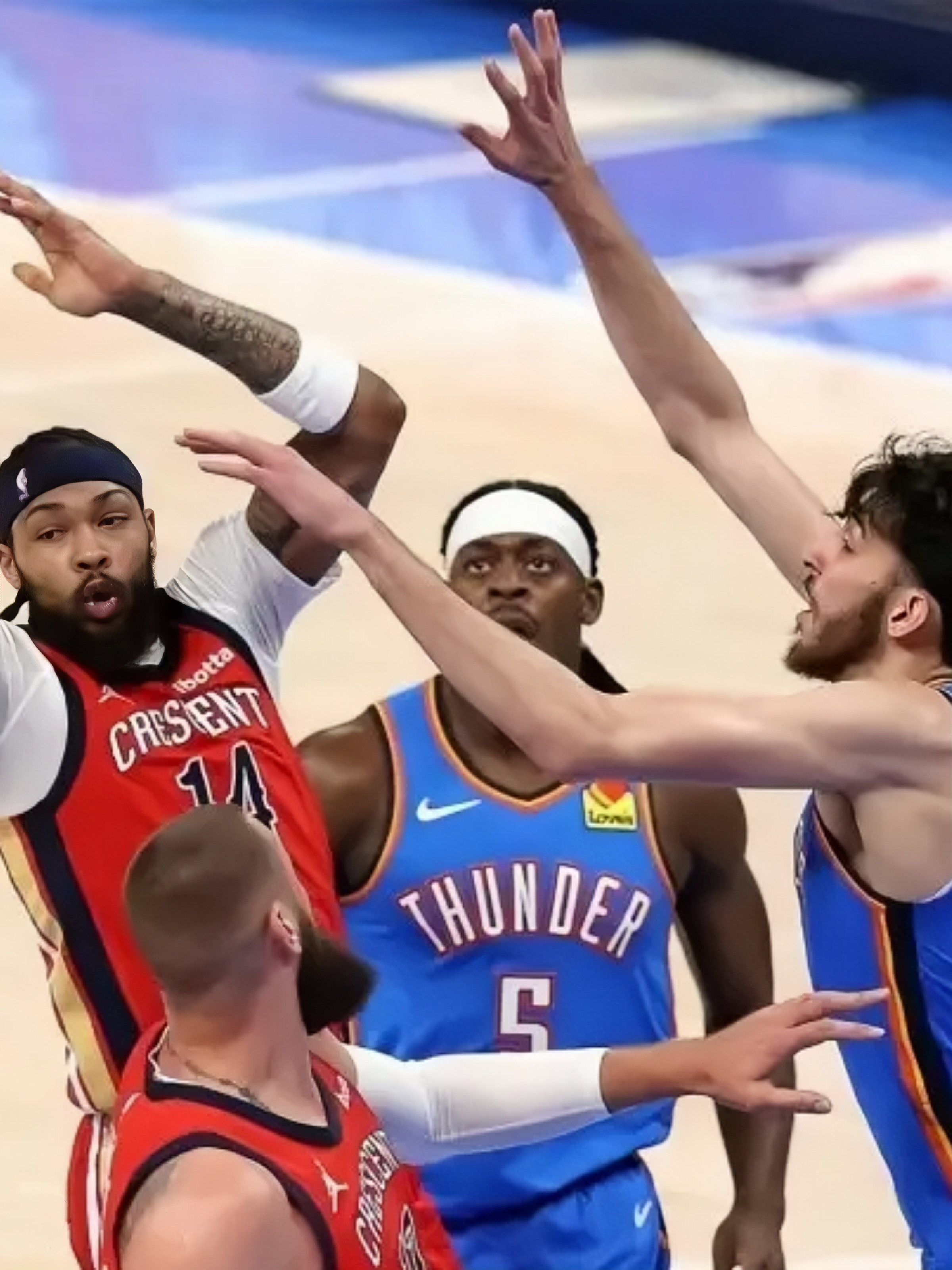 关于鹈鹕力克雷霆，王哲林统治全场的信息